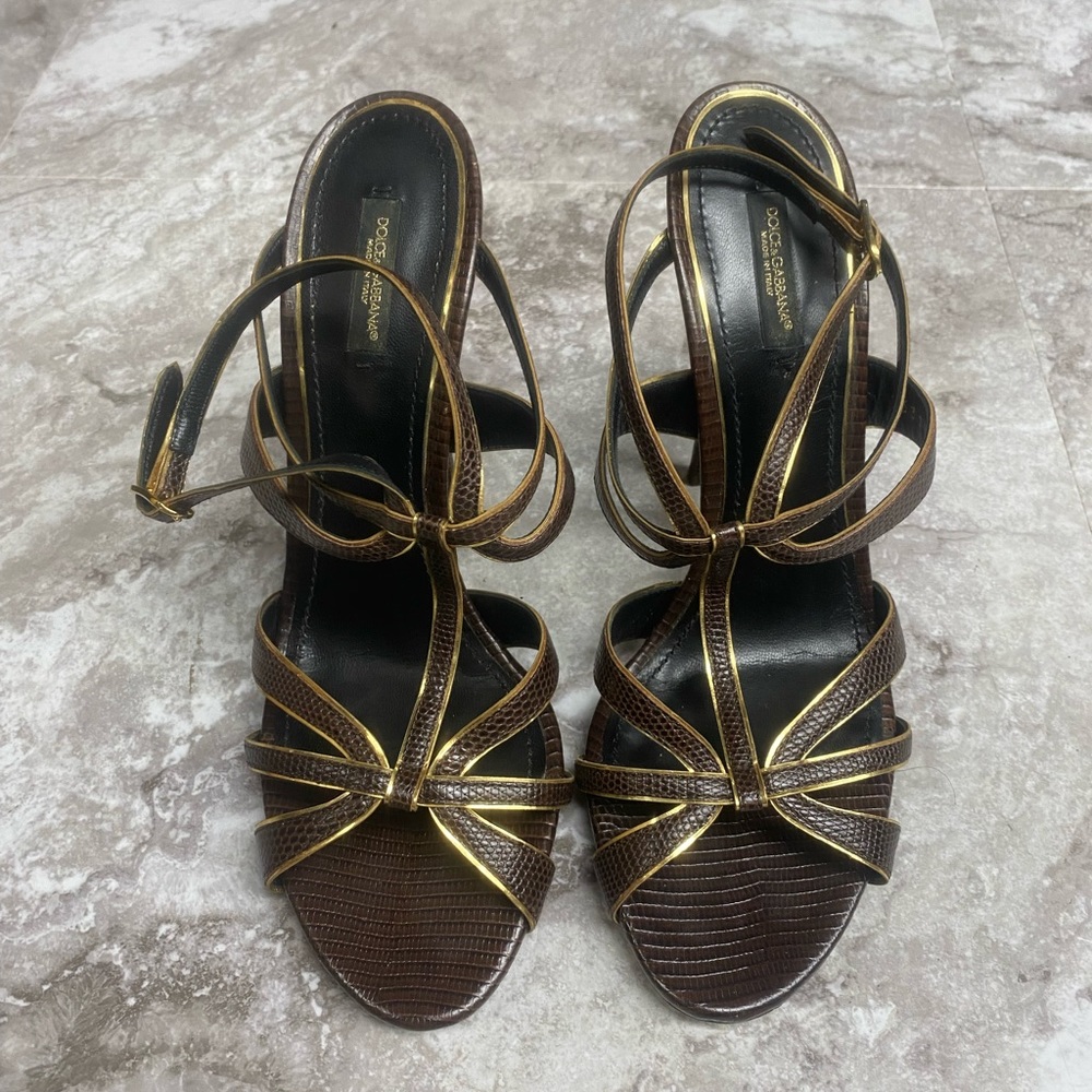 Dolce and Gabbana Vintage brown leather sandal heel sz 41